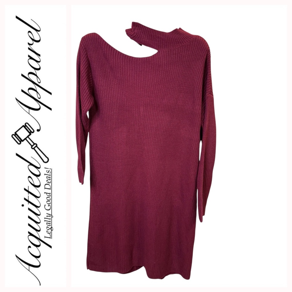 Blue Orchid Burgundy Knit Pullover Sweater One Shoulder Dress 2X